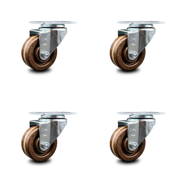 3 Inch High Temp Phenolic Wheel Swivel Top Plate Caster Set